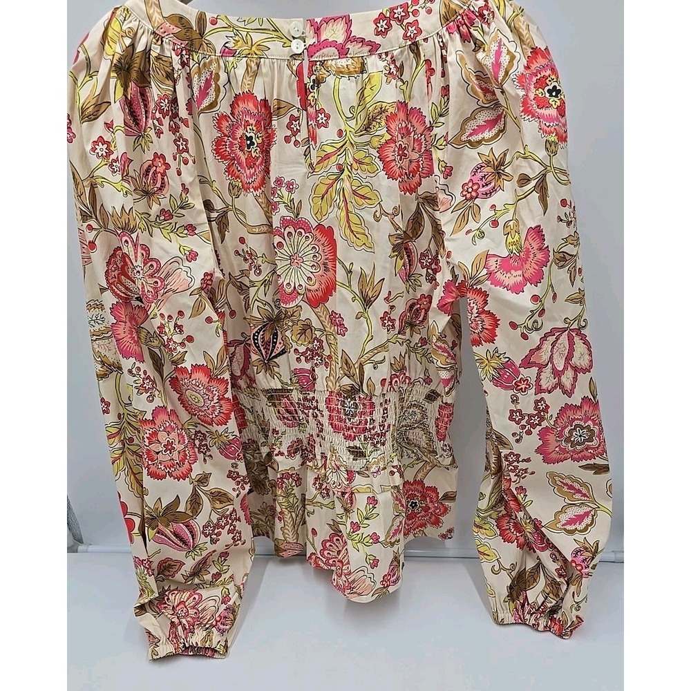 Spartina June Peplum Callawassie Jacobean Peasant Blouse Floral L Cottagecore - Picture 8 of 10